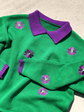 Load image into Gallery viewer, Green Purple Flower Sweater