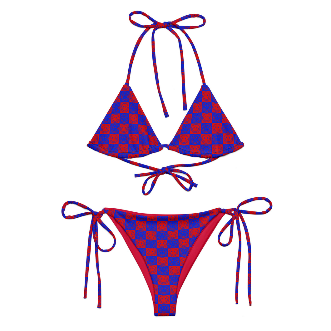 Neon Checkered Smiley string bikini
