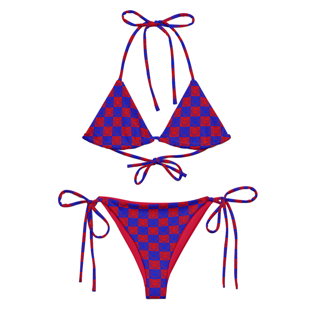 Red + Blue Checkered Smileys Bikini Set