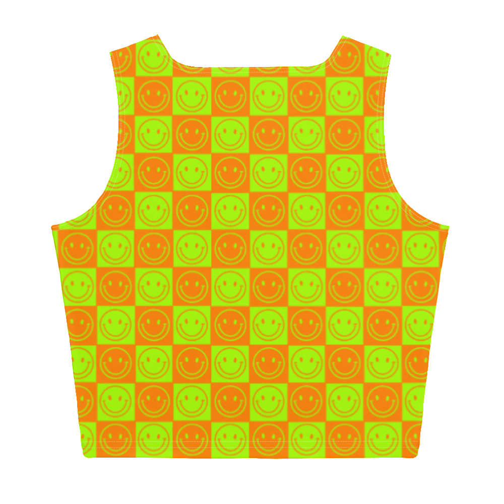 Neon Checkered Smileys Crop Top